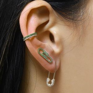 Pave 14K Gold Safety Pin Earring